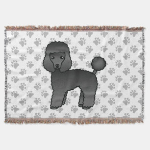 Black Toy Poodle Cute Cartoon Dog Throw Blanket