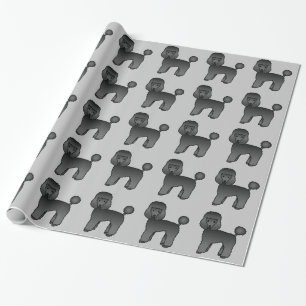 Black Toy Poodle Dog Pattern On Grey Wrapping Paper