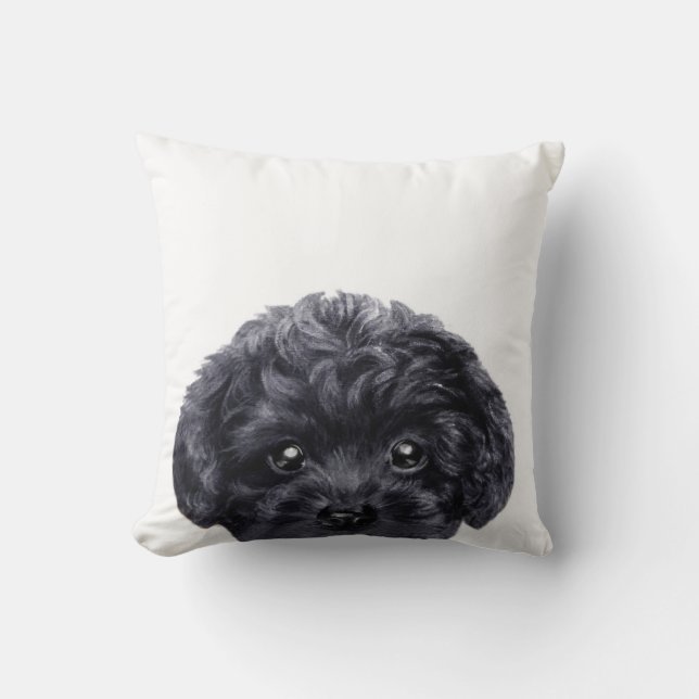 Black toy poodle original by miart throw pillow (Front)
