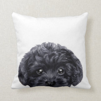 Black toy poodle original by miart throw pillow