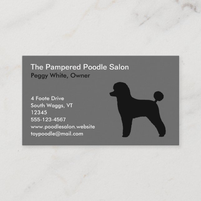 Black Toy Poodle Silhouette with Lambcut Haircut Business Card (Front)