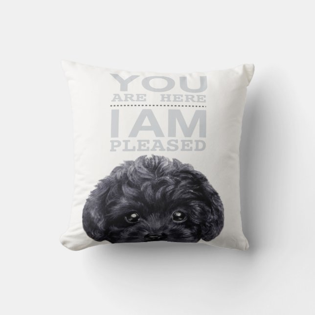 Black Toy poodle with typography Throw Pillow (Front)