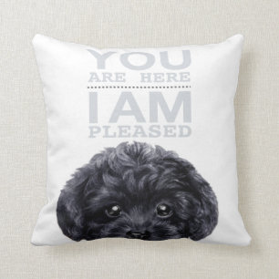 Black Toy poodle with typography Throw Pillow