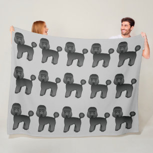 Black Toy Poodles Pattern On Grey Background Fleece Blanket