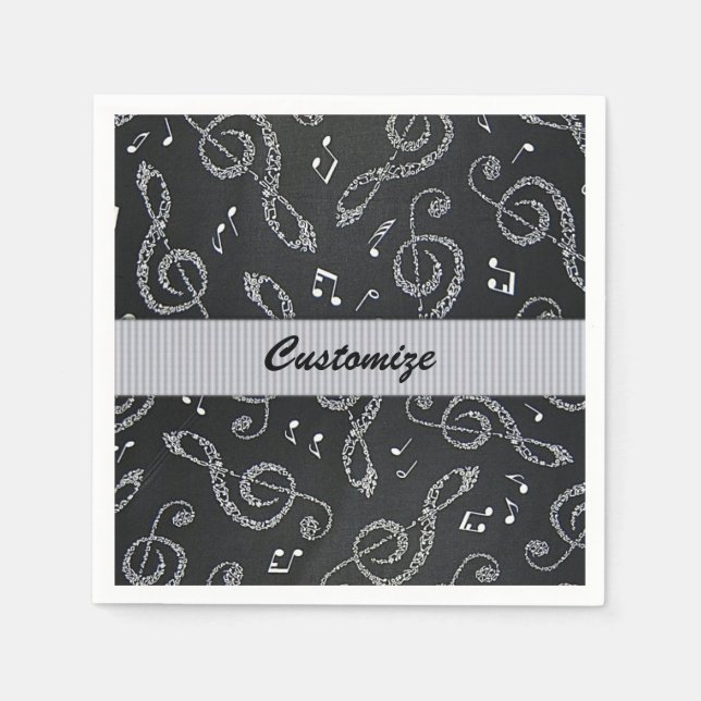 Black Treble Clefs Stylish Personalize Napkins (Front)