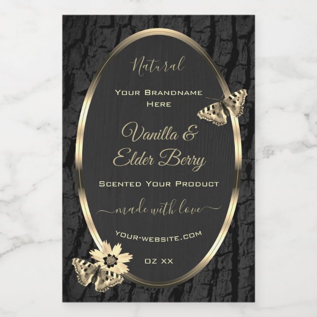 Black Tree Bark and Wood Grain Gold Product Labels (Single Label)