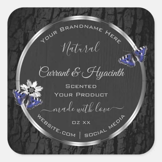 Black Tree Bark with Silver Frame Product Labels (Front)