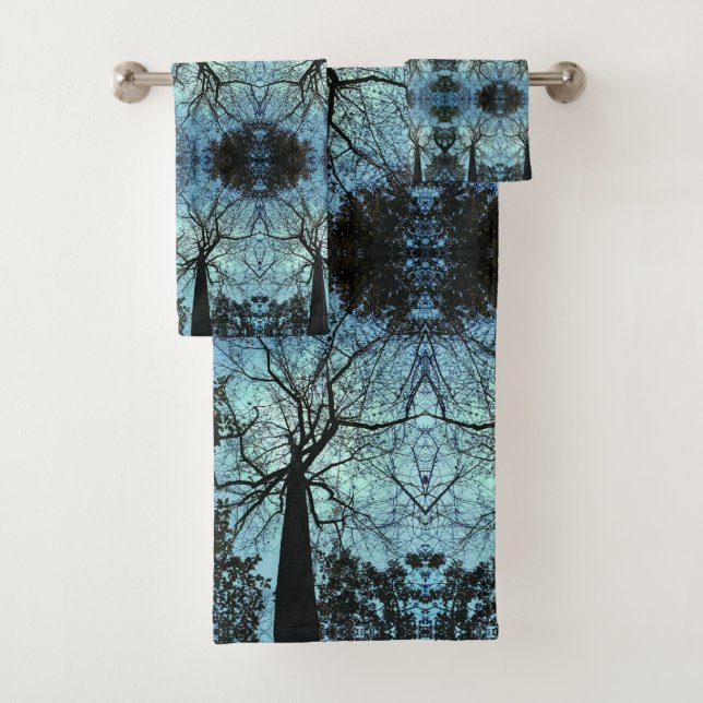 Black Tree Branch Abstract Blue Bath Towel Set (Insitu)