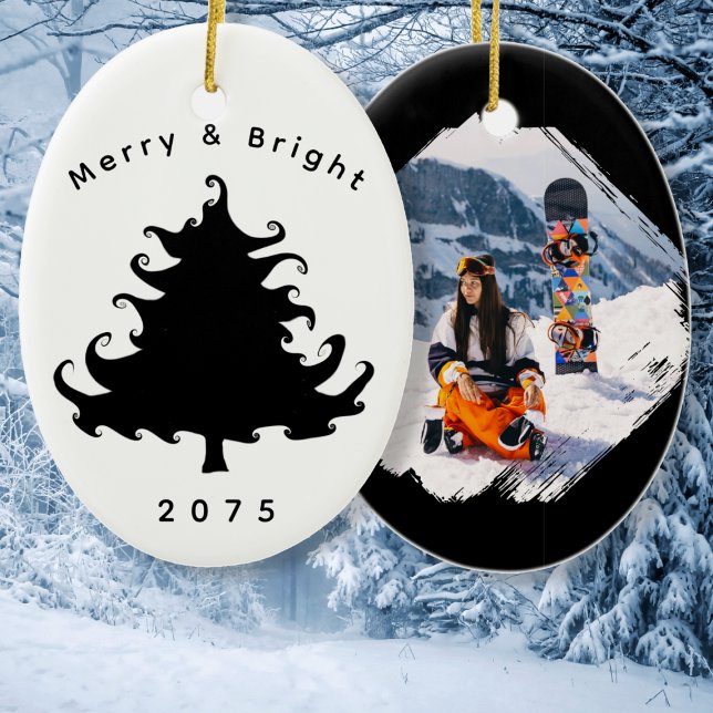 Black Tree Christmas Photo Oval Ceramic Ornament (Creator Uploaded)