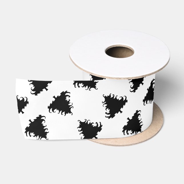 Black Tree Pattern Christmas Satin Ribbon (Spool)