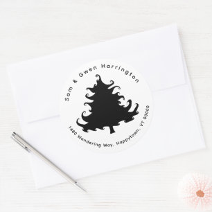 Black Tree Return Address Round Envelope Seals