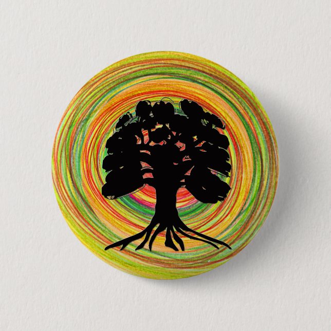Black Tree Sun design brooch 2 Inch Round Button (Front)