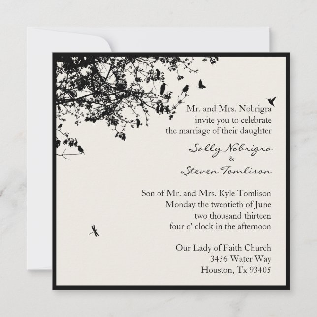 Black Trees & Birds Invitation (Front)