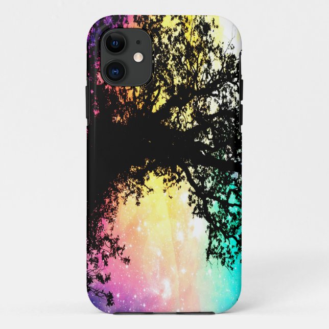 Black Trees Colourful Space Case-Mate iPhone Case (Back)