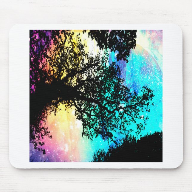 Black Trees Colourful Space Mouse Pad (Front)