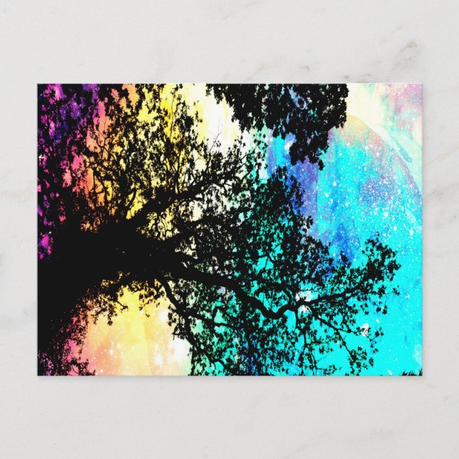 Black Trees Colourful Space Postcard (Front)