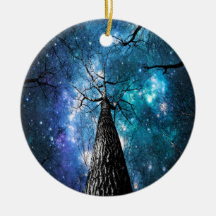Black Trees Falling Stars Ceramic Ornament