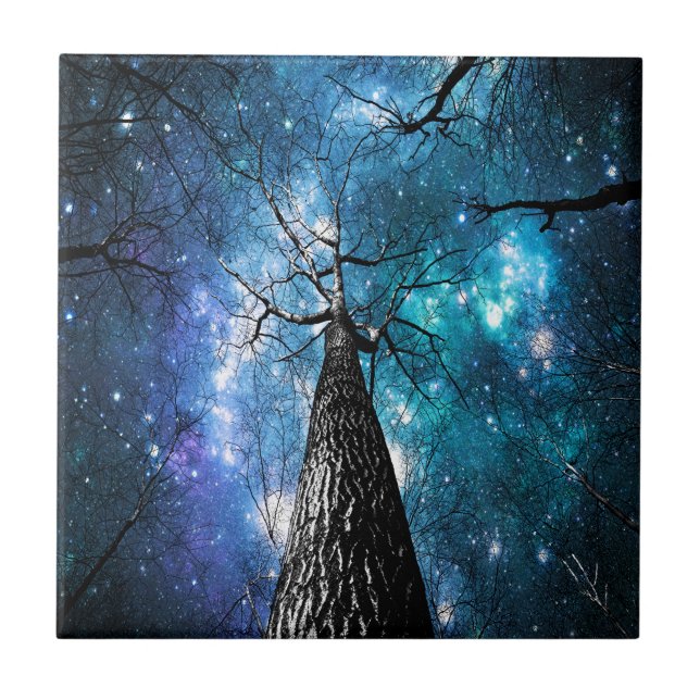 Black Trees Falling Stars Tile (Front)
