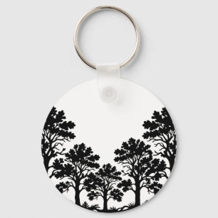 Black Trees Silhouette Round Keychain