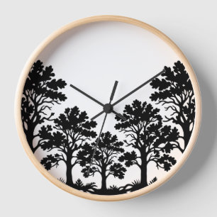 Black Trees Silhouette Wooden Wall Clock