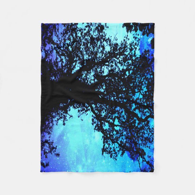 Black Trees Turquoise Periwinkle Space Blanket (Front)