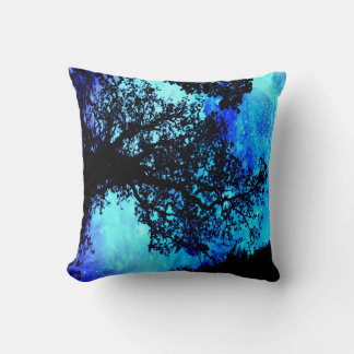 Black Trees Turquoise Periwinkle Space Pillow