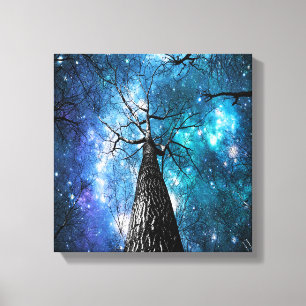 Black Trees Violet Teal Space Canvas Print
