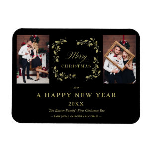Black Trend Elegant Chic Christmas 2 Photos Family Magnet