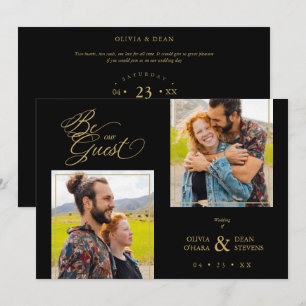 Black Trendy 2 Photos Fake Golden Invitation