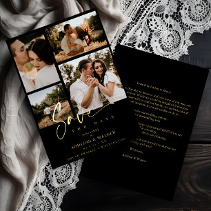 Black Trendy Collage Wedding 4 Photos Real Golden