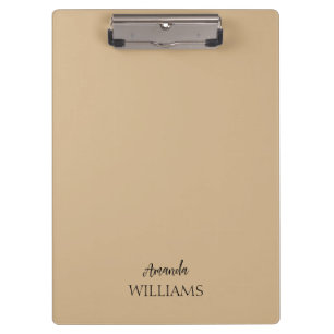Black Trendy Elegant First Last Name Tan Brown Clipboard