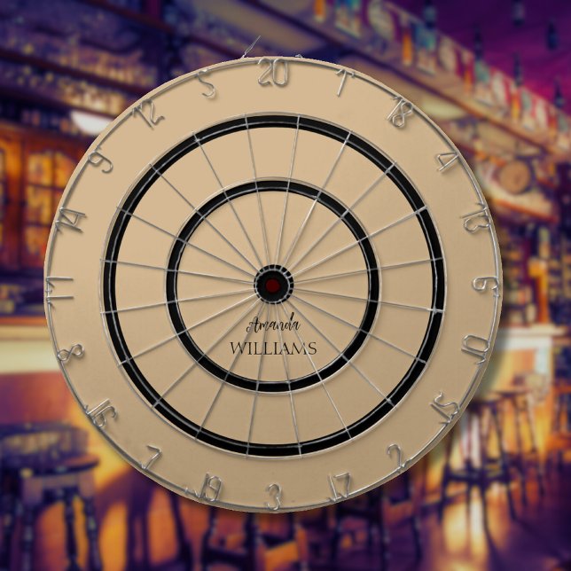 Black Trendy Elegant  First Last Name | Tan Brown  Dartboard (Creator Uploaded)
