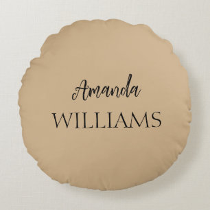Black Trendy Elegant First Last Name Tan Brown Round Pillow
