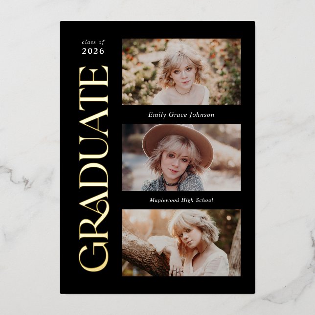 Black Trendy Serif Multiple Photo Graduation  (Front)