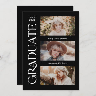 Black Trendy Serif Multiple Photo Graduation  Announcement