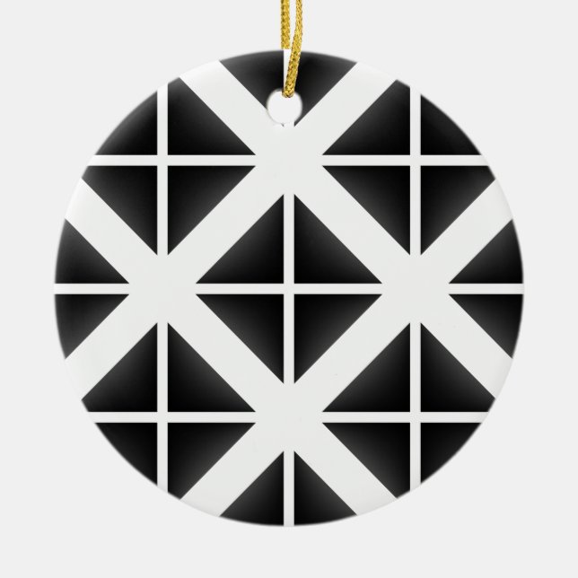 Black Trendy Triangle Pattern Ceramic Ornament (Front)