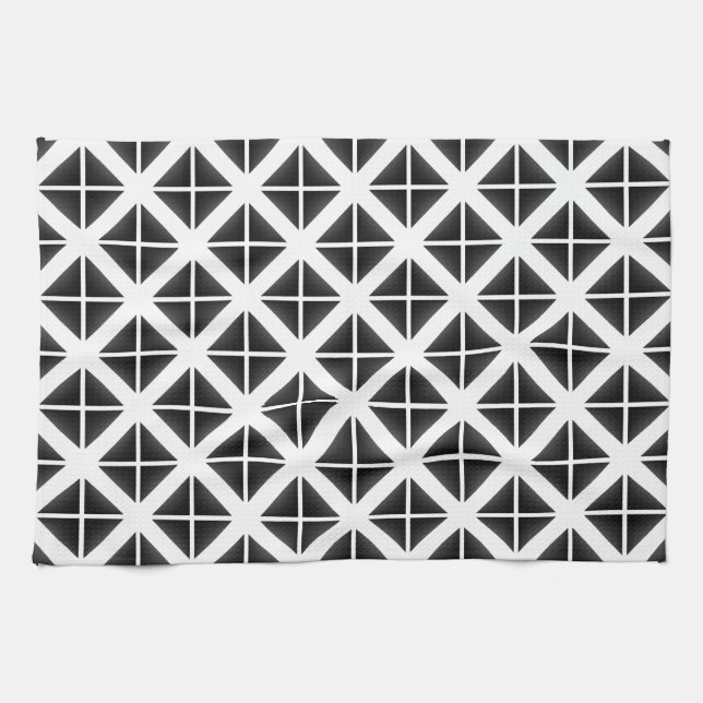 Black Trendy Triangle Pattern Kitchen Towel (Horizontal)