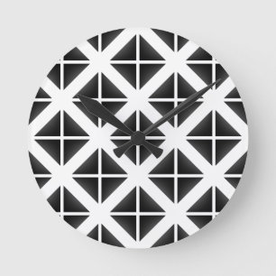 Black Trendy Triangle Pattern Round Clock