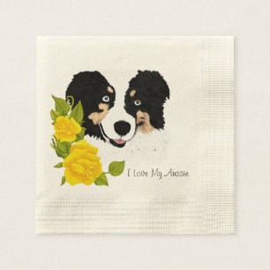 Black Tri Aussie and Yellow Roses Napkin