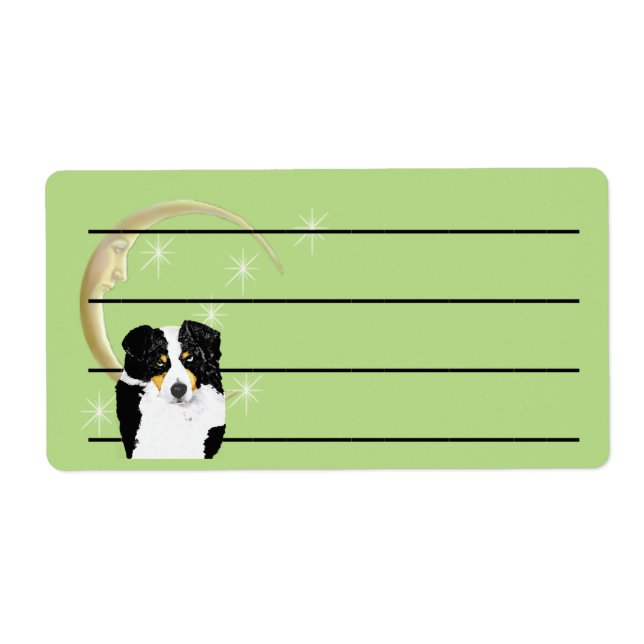 Black Tri Australian Shepherd avec Lune et étoiles (Devant)