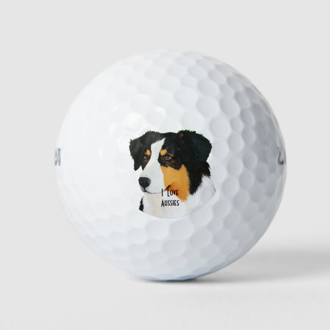 Black Tri Australian Shepherd Cus.Golf Ball 3 pack (Front)