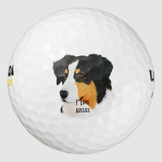 Black Tri Australian Shepherd Cus.Golf Ball 3 pack