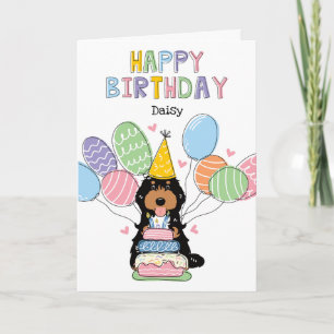 Black Tri Cockapoo Cavapoo Dog Happy Birthday Card