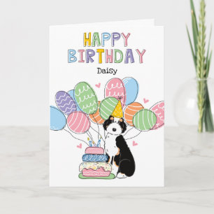 Black Tri Colour Aussiedoodle Dog Happy Birthday Card