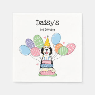 Black Tri Colour Sheepadoodle Birthday Party Paper Napkin