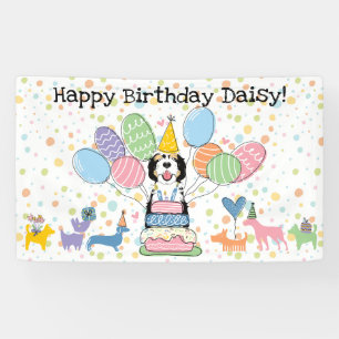 Black Tri Colour Sheepadoodle Dog  Birthday Party Banner