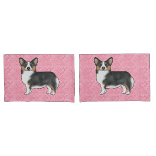 Black Tri Pembroke Welsh Corgi Love Hearts Pink Pillowcase