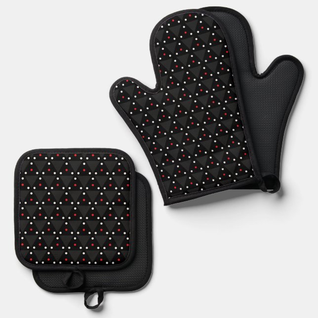 Black Triangle UFO Pattern Modern Abstract Oven Mitt & Pot Holder Set (Front/Back)