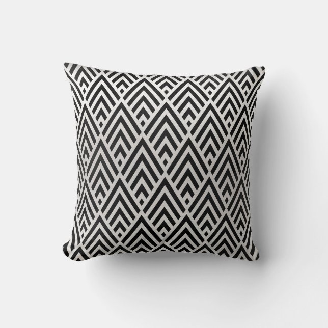 Black Triangles White Grey Art Deco Geometry Throw Pillow (Front)