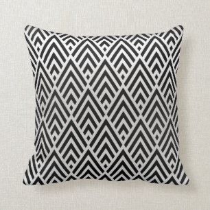 Black Triangles White Grey Art Deco Geometry Throw Pillow